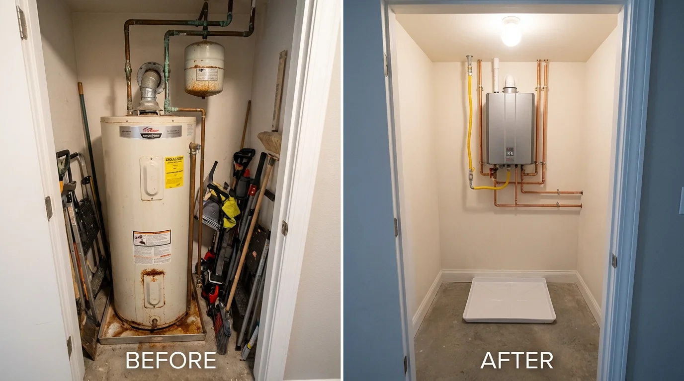 Tank water heater versus wall-mounted tankless unit comparison for Dresden, OH homeowners